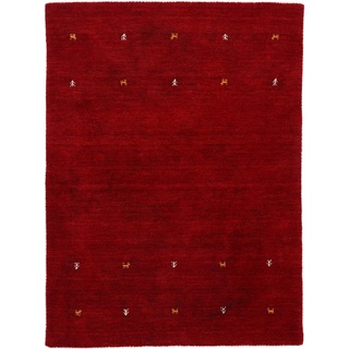 carpetfine Wollteppich Gabbeh Uni Rot 80x150 cm | Moderner Teppich für Wohn- und Schlafzimmer