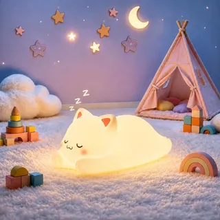 Tremdwoto katze Nachtlicht fur Kinderzimmer, 7 Farben wechselnde tragbare 1/3 Stunde Timer &Dimmbar Touch-Lampe, USB aufladbare Katzenlampe Geschenk fur Baby Kinder Kinderzimmer KleinkindMadchen
