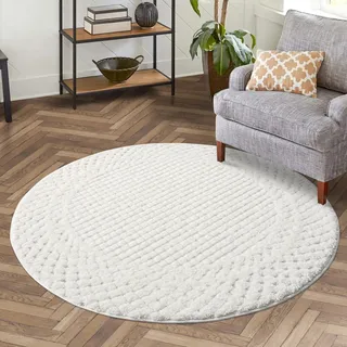 Carpet City FOCUS627 Hochflorteppich Ø 200 cm Beige