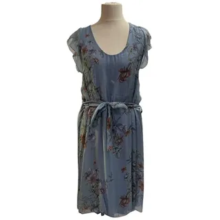 BZNA Sommerkleid Seidenkleid Sommer Herbst Kleid mit Blumen Muster blau