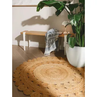 benuta Pure Jute Teppich Jutta - Natur rund 120 cm - Handgewebter Wohnzimmerteppich - Natürliches Boho Design - Für Fußbodenheizung geeignet