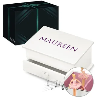 Maverton personalisierte Musik Schmuckdose mit Aufzieh-Spieluhr - Schmuckkästchen Ballerina - Musikspieldose für Mädchen zur Geburt - zum Geburtstag - zu Weihnachten - mit Schublade - Vorname