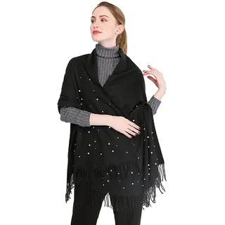 AirMood Winter-Damen-Kaschmir-Schals-Schal Mit Künstlichen Perlen, Warmer Pashmina-Schal-Wrap-Weiche Lange Weihnachtsschal-Decke Für Frauen