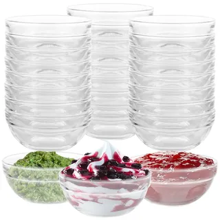 YAYODS 28er Set Glasschalen Ø 9 cm - Kleine Dessertschalen aus bleifreiem Glas - Stapelbare Schälchen für Dips, Tapas & Saucen - 110ml Beilagenschalen für Frühstück & Buffet - Spülmaschinenfest