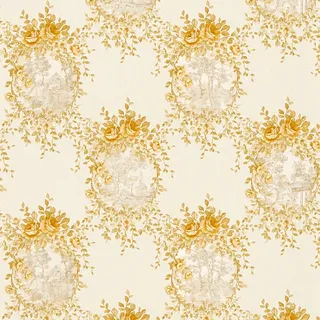 Bricoflor Vintage Tapete Gold Gelb Blumen Vliestapete mit Rosen im Landhausstil Nostalgische Landhaus Blumentapete Ideal für Esszimmer und Wohnzimmer