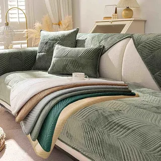 FASCINATDECO Sofa/Couch überzug/überwurf, Sofaschoner rutschfest, Super Weicher Samt Sofabezug für Sofa L Form/U Form/Ecksofa 3/2/1 Sitzer, Sofaschutz Hund Washable Sofahusse (110x110cm,Salbei Grün)