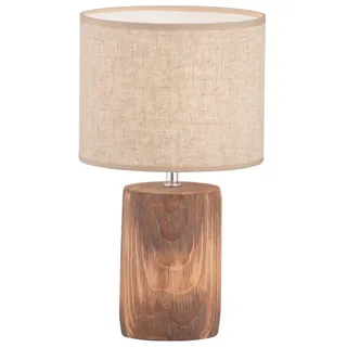 FISCHER & HONSEL LED Nachttischlampe, Dimmfunktion, LED wechselbar, Warmweiß, mit Beton-Fuß Holz-Optik & Landhausstil Leinen-Schirm Beige, 43cm groß beige