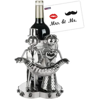BRUBAKER Weinflaschenhalter Just Married Brautpaar - Metall Skulptur Flaschenhalter Hochzeitspaar - Wein Geschenk zur Hochzeit - Flaschenständer mit Geschenkkarte