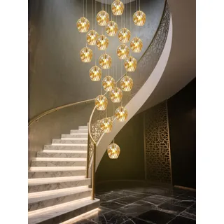 Treppe Pendelleuchte Glas Kugel Moderne Pendellampe Kristall Hängeleuchte Höhenverstellbar Kronleuchter Geeignet Für Wohzimmer Esstisch,Treppe,Flur,Schlafzimmer Deckenleuchte Hängelampe (15 lights)