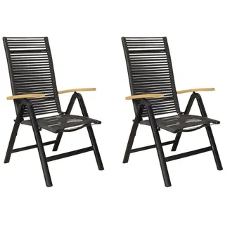 LC Garden 2er Set »Toronto« Klappsessel Rope schwarz mit Rope-Geflecht inkl. Teakholz Armlehne Gartenstuhl klappbar