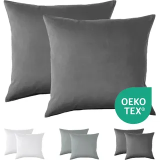 LeBonsoir Basics Kissenbezüge 80 x 80 cm, 2er-Set, superweiche, pflegeleichte Mikrofaser, mit Reißverschluss, Dunkelgrau, Kissen nicht im Lieferumfang enthalten