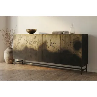 riess-ambiente Sideboard OXID 180cm schwarz/gold - Mangoholz, Metall, Soft Close, Massivholz (Einzelartikel, 1 St), Organizer Kommode - ideal für Flur, Wohn- & Schlafzimmer od. Fernseher schwarz