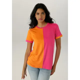 Aniston SELECTED T-Shirt, mit trend- und farbstarken Colorblock - NEUE KOLLEKTION, Gr. 38, pink-orange, , 18625051-38