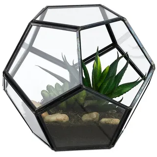relaxdays Dekovase Geometrisches Pflanzenterrarium aus Glas (1 St), schwarz schwarz|weiß
