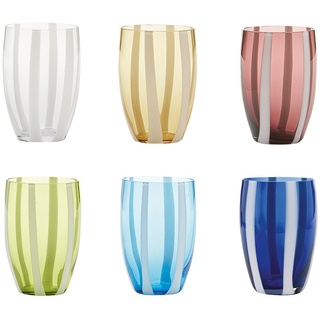 Zafferano Gläser-Set Gessato, bunte und handgemachte Gläser Mischbox, 6- teiliges Set blau|bunt|grün