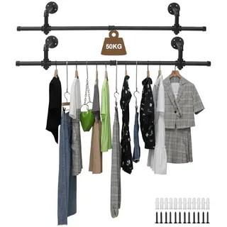 Novzep Kleiderstange 2er-Pack Wandgarderobe,Kleiderständer für die Wand,50 kg Belastbarkeit (2 St), Wandmontierter Kleiderständer,Rohr-Kleiderstange für Flur,Bad,Ankleide
