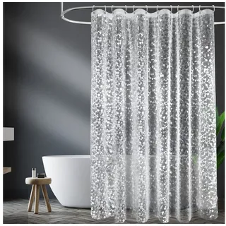 FOUORTUNATE-BEE Duschvorhang Antischimmel Duschvorhang Transparent mit 3D Kieselsteinen Muster Breite 180 cm (Wasserdicht Eva Plastik Dusch Vorhang für Badewanne mit 12 Ringe) 180 cm x 180 cm