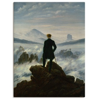 ARTland Leinwandbild Wandbild Bild auf Leinwand 90x120 cm Wanddeko Wandern Berge Wald Wolken Nebel Der Wanderer über dem Nebelmeer 1818 Romantik Caspar David Friedrich T6QN