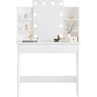 Woltu Schminktisch, Weiß, Holzwerkstoff, Glas, 2 Schubladen, Rechteckig,Rechteckig, 90x40x135 cm, Schlafzimmer, Schminktische