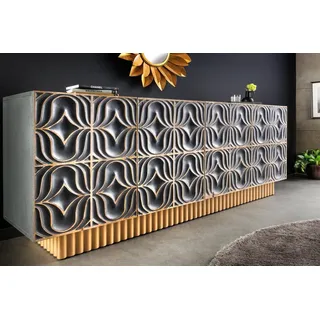 riess-ambiente Sideboard PIAZZA SAN MARCO 180cm grau / gold (Einzelartikel, 1 St), Mango-Massivholz · mit Stauraum · 3D Design · handmade · Wohnzimmer blau|grau