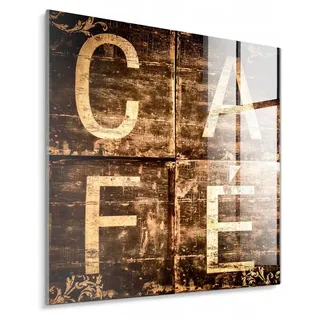 STYLER Glasbild 30x30 cm Cafe Sing Kaffeemotiv Küchenmotiv Wanddekoration Küche Café Esszimmer modernes Design
