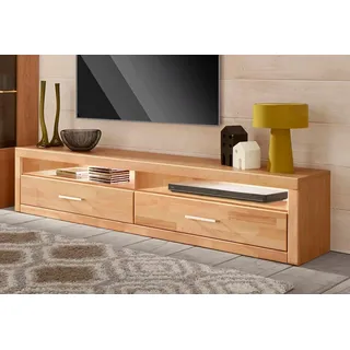 Home Affaire Lowboard »Ribe,180cm breit, Fronten Massivholz,4 Fächer,Kabeldurchführung«, Holz massiv, Holzwerkstoff, Metall Griffe,2 Klappen