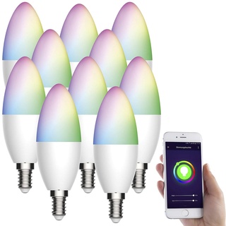 Luminea Home Control Alexa Glühbirne E14: 10er-Set WLAN-LED-Lampe kompatibel mit Amazon Alexa/Google Assistant, E14, 5,5 W (RGB Glühbirne E14, E14 Smart Glühbirne, Dimmbare Energiesparlampen)