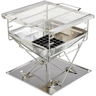 Groenberg Katla Grill M I 32.8 x 34.5 x 35.6 cm I kompakter Holzkohlegrill aus Edelstahl für Camping & Garten I ideal für Fleisch & Gemüse I mobiler Outdoor Grill mit Belüftungssystem