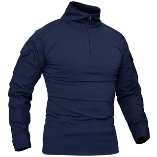 Kefitevd Combat-Hemd für Herren, Camouflage, Militär, Taktik, T-Shirt, Slim-Fit, Hemd, Langarm M Marineblau - M
