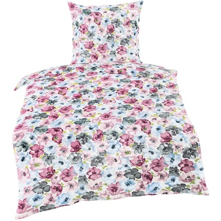 Traumschloss Bettwäsche »Satin« frische Blumen in lila, blau, anthrazit. 155x220 & 80x80, 100% Baumwolle, mit Reißverschluss bestehend aus Kissen und Bettbezug