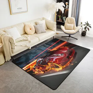 Loussiesd Speed Sportwagen Area Teppich, Cool Rennwagen Dekorative Teppich, Extreme Sports Schwarz Rot Automobil Drucken Indoor Bodenmatte Teppich 100x150cm Teppich Wetterfest rutschfest