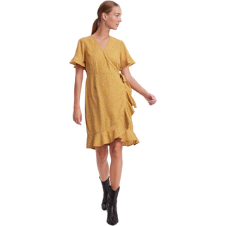 Vero Moda Damen Kleid VMHENNA WRAP Regular Fit Regular Fit Gelb Tiny Dots 10252951 XS