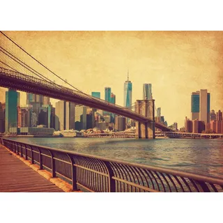 Papermoon Fototapete NEW YORK-RETRO BROOKLYN BRIDGE MANHATTAN SKYLINE STADT bunt 2 m x 1,49 m