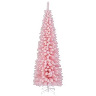 COSTWAY Künstlicher Weihnachtsbaum, Bleistift, 180cm, 460 Zweigspitzen, Metallständer rosa