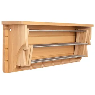 KNAPYA 3 in 1 – Wandregal, Wäschetrockner & Garderobe aus Massivholz Buche, 90 cm - Beige