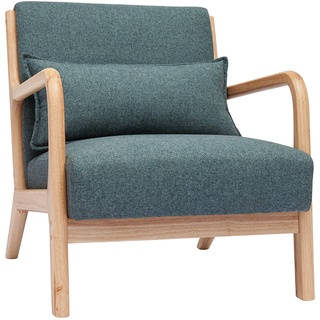 Skandinavischer Sessel aus graugrünem Stoff mit Samteffekt und hellem Massivholz DERRY