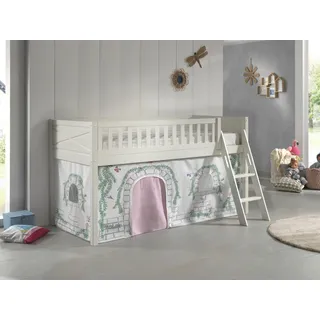 Set Spielbett Vorhang Lattenrost Hochbett Kinderbett 90x200 rosa Prinzessin weiß