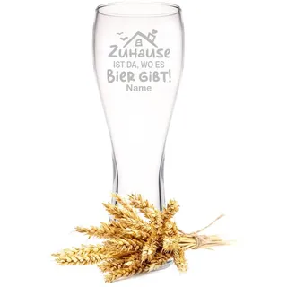 Leonardo Weizenglas mit Gravur - Zuhause ist da, wo es Bier gibt - Personalisiert mit Namen - Geschenke für Papa zum Vatertag - Geschenk für Bierkenner - Geschenkidee für Ihn Männer - 500 ml