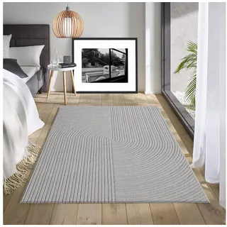 Vimoda Moderner Kurzflor-Teppich Boho Wohnzimmer Schlafzimmer dünn mit 3D Hoch-Tief Effekt Pflegeleicht,Maße:80x150 cm;Farbe:L.Grey