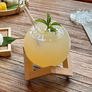 Qingsi 2. einzigartige runde Kugel Cocktail glas mit Holz ständer, ideal für Fruchtsäfte und Mixer, Bar Glaswaren