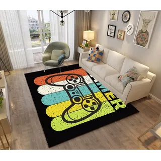 Gamepad Teppich Spielkonsole Soft Flanell Rutschfester Teppichboden Bodenmatte Spielmatte Kinder Jugendliche Wohnzimmer Schlafzimmer Dekoration,Gelb Orange Rot Grün Blau (Muster 3,80*160cm)