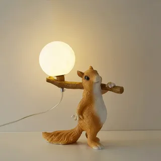 Tischlampe Eichhörnchen, Kreative Nachttischlampe Kinderzimmer, Nachtlampe LED Kinder, 3D Gedruckter Mond Lampenschirm, for Studien- Und Wohnzimmer-Deko Stischlampe G9