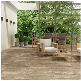 Bodenfliese 1 Paket (0,72 m) Terrassenplatten DORTMUND BROWN (60 × 60 cm), matt, braun, R11, Feinsteinzeug, Balkone Dachterrasse Außenraum braun