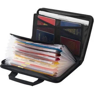 Vevor feuerfeste Dokumententasche Aktentasche, 1000 °C wärmeisolierte, wasserfeste Dokumentenaufbewahrungstasche mit einem 12-seitigen Akkordeonordner für Reisepässe wichtige Dokumente Schwarz