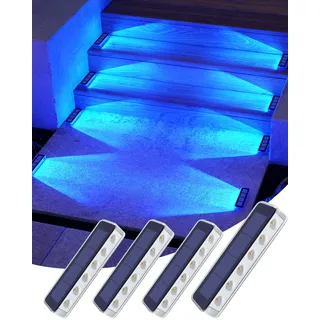 DetarZinLED Solar Bodenleuchten Aussen Blau, 4 Stück Solarlampen für Außen Garten, IP68 Wasserdicht LED Treppenbeleuchtung Außen, Solarleuchten für Boden, Auffahrt, Treppe, Stufen, Gartenweg, Terrasse
