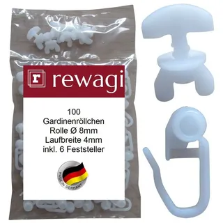 rewagi Gardinenröllchen 100 Gardinenröllchen Ø 8mm inkl. 6 Feststeller, Gardinen, Vorhänge, Gardinenstangen, Innenlaufsysteme, Gardinenschienen, (106-St., 100 Gardinenröllchen & 6 Feststeller)