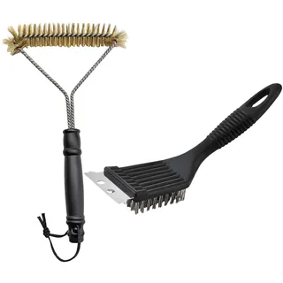 Grillbürste Messing, Messing Grillbürste Für Gussrost, 2-teiliges Set Mit Schwarzer Grillrostbürste Und 30 cm Messingdrahtbürste