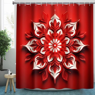 CLOXKS Wasserdichter Duschvorhänge Blumen, Rot Duschvorhang 150x200 Anti-Schimmel - Duschvorhang Textil für Badewanne mit 12 Haken
