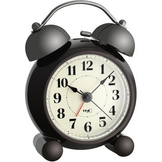 TFA Dostmann Analoger Glockenwecker Nostalgie, 60.1014, leises Uhrwerk, lauter Alarm mit Doppelglocke Kunststoff, Metall, L 87 x B 60 x H 120 mm