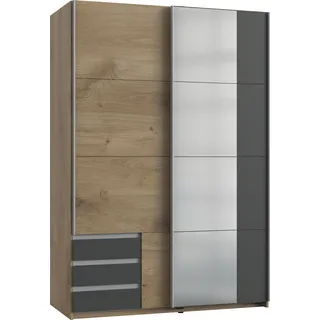WIMEX Emden 135 x 198 x 64 cm Plankeneiche Nachbildung/graphit mit Spiegel und Schubladen